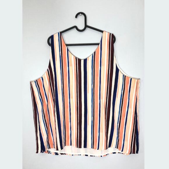 Halogen Top Beach Stripe Crepe V Neck Tank 2X - Picture 6 of 11